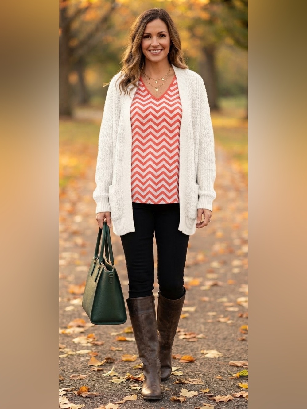 Kiara Red & White Chevron V-Neck Blouse